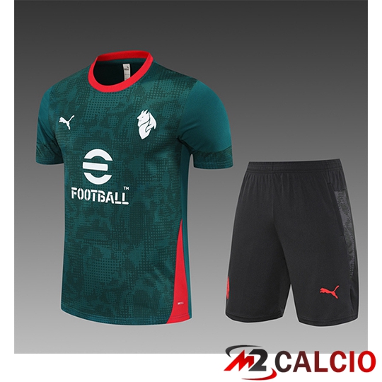 Insieme T Shirt Allenamento AC Milan Bambino Verde/Rosso 2025/2026  Insieme T Shirt Allenamento AC Milan Bambino Verde/Rosso 2025/2026