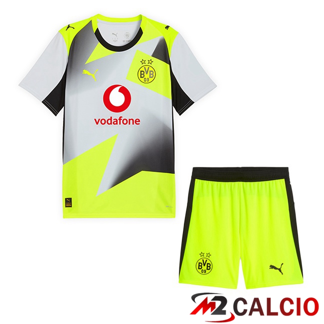 Maglie Calcio Dortmund BVB Bambino Seconda Grigio Verde 2025/2026  Maglie Calcio Dortmund BVB Bambino Seconda Grigio Verde 2025/2026