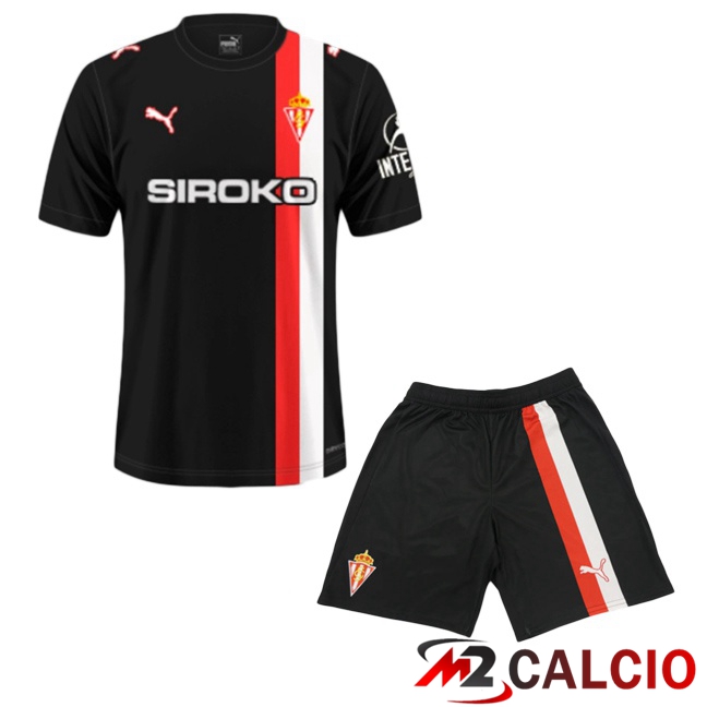 Maglie Calcio Sporting Gijon Bambino Seconda Nero 2025/2026  Maglie Calcio Sporting Gijon Bambino Seconda Nero 2025/2026