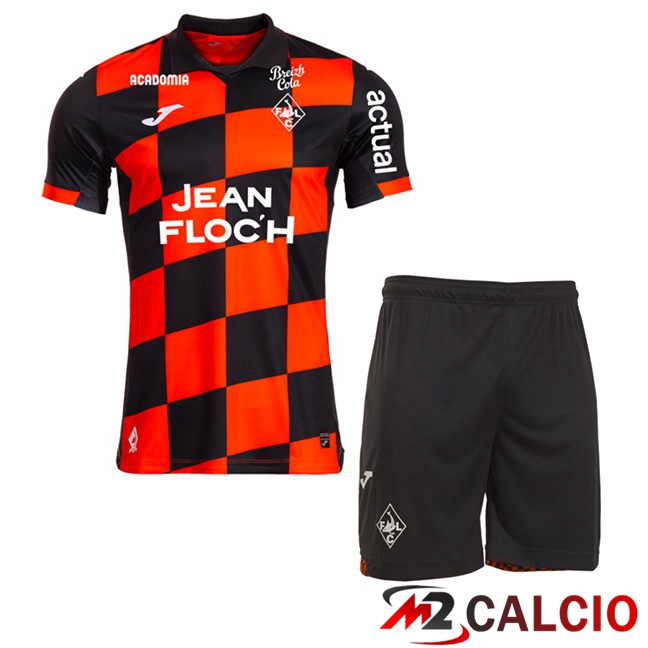 Maglie Calcio FC Lorient Bambino Prima Rosso Nero 2025/2026  Maglie Calcio FC Lorient Bambino Prima Rosso Nero 2025/2026