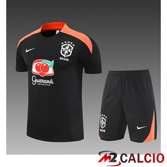 Insieme T Shirt Allenamento Brasile Bambino Nero/Arancia 2025/2026  Insieme T Shirt Allenamento Brasile Bambino Nero/Arancia 2025/2026