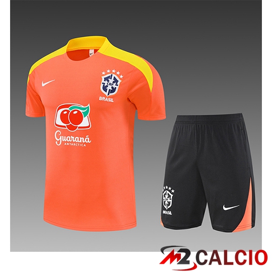 Insieme T Shirt Allenamento Brasile Bambino Arancia/Giallo 2025/2026  Insieme T Shirt Allenamento Brasile Bambino Arancia/Giallo 2025/2026