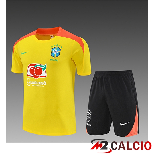 Insieme T Shirt Allenamento Brasile Bambino Giallo/Arancia 2025/2026  Insieme T Shirt Allenamento Brasile Bambino Giallo/Arancia 2025/2026