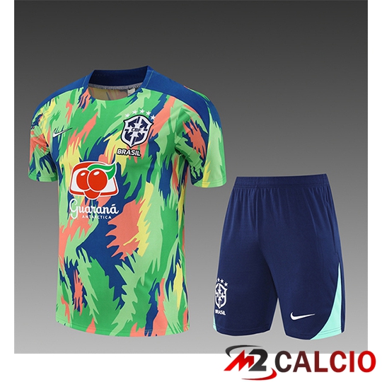 Insieme T Shirt Allenamento Brasile Bambino Verde/Blu/Giallo 2025/2026  Insieme T Shirt Allenamento Brasile Bambino Verde/Blu/Giallo 2025/2026