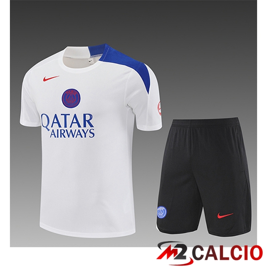 Insieme T Shirt Allenamento PSG Bambino Bianco/Blu 2025/2026  Insieme T Shirt Allenamento PSG Bambino Bianco/Blu 2025/2026