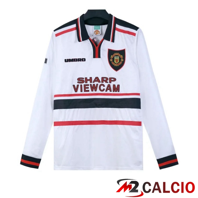 Maglie Calcio Manchester United Retro Seconda Manica Lunga Bianco 1997-1999  Maglie Calcio Manchester United Retro Seconda Manica Lunga Bianco 1997-1999