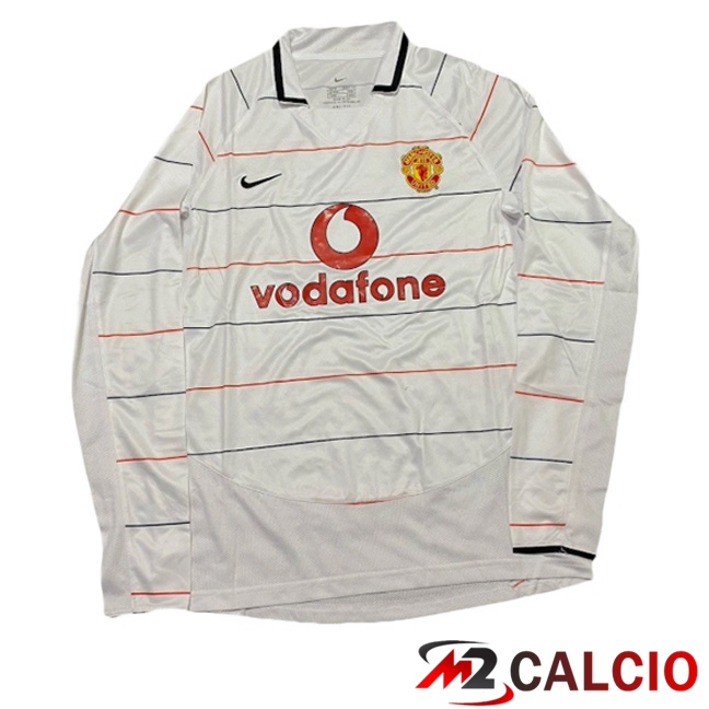 Maglie Calcio Manchester United Retro Terza Manica Lunga Bianco 2003-2005  Maglie Calcio Manchester United Retro Terza Manica Lunga Bianco 2003-2005