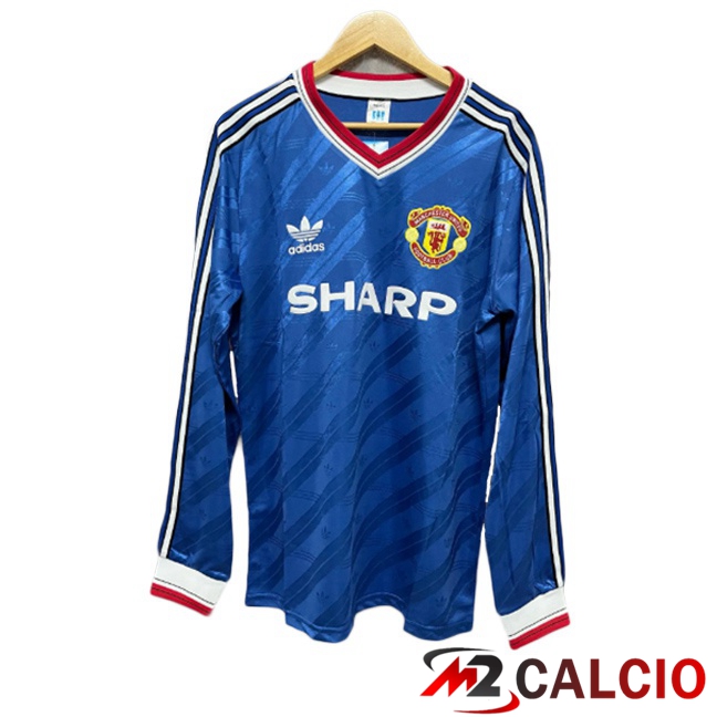Maglie Calcio Manchester United Retro Terza Manica Lunga Blu 1986-1988  Maglie Calcio Manchester United Retro Terza Manica Lunga Blu 1986-1988