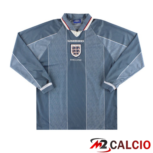 Maglie Calcio Inghilterra Retro Seconda Manica Lunga Blu Grigio 1996  Maglie Calcio Inghilterra Retro Seconda Manica Lunga Blu Grigio 1996