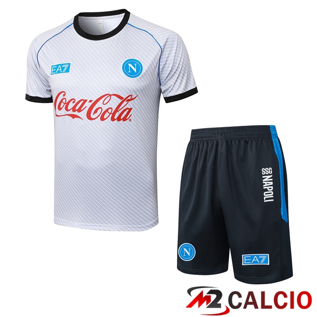Insieme T Shirt Allenamento SSC Napoli + Pantaloncini Bianco 2025/2026  Insieme T Shirt Allenamento SSC Napoli + Pantaloncini Bianco 2025/2026