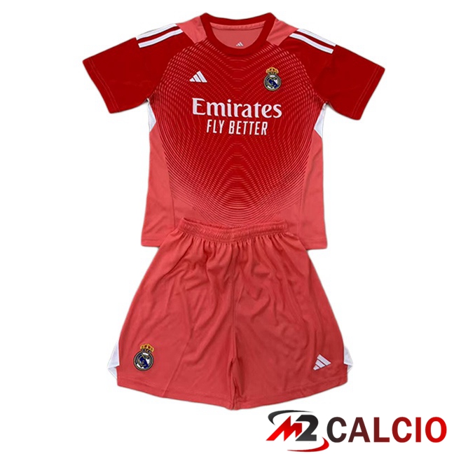 Maglie Calcio Real Madrid Bambino Portiere Rosso 2025/2026 Maglie Calcio Real Madrid Bambino Portiere Rosso 2025/2026