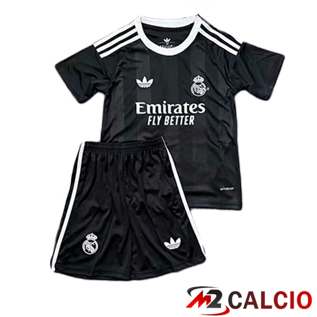 Maglie Calcio Real Madrid Bambino Portiere Nero 2025/2026 Maglie Calcio Real Madrid Bambino Portiere Nero 2025/2026