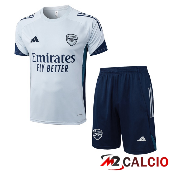 Insieme T Shirt Allenamento Arsenal + Pantaloncini Grigio 2025/2026 Insieme T Shirt Allenamento Arsenal + Pantaloncini Grigio 2025/2026