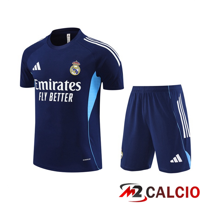 Insieme T Shirt Allenamento Real Madrid + Pantaloncini Blu Reale 2025/2026 Insieme T Shirt Allenamento Real Madrid + Pantaloncini Blu Reale 2025/2026
