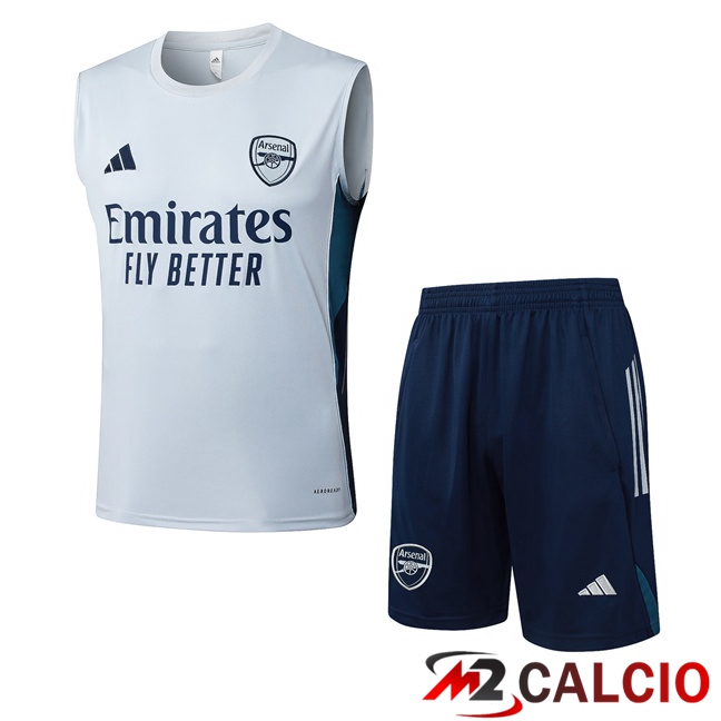 Canotta Allenamento Arsenal + Pantaloncini Grigio 2025/2026 Canotta Allenamento Arsenal + Pantaloncini Grigio 2025/2026