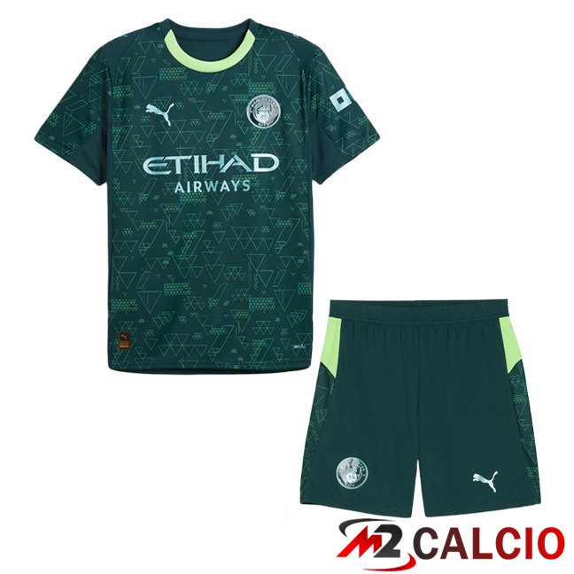 Maglie Calcio Manchester City Bambino Quarto Verde 2025/2026 Maglie Calcio Manchester City Bambino Quarto Verde 2025/2026