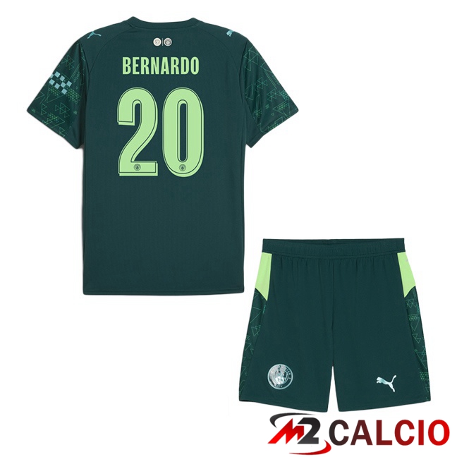 Maglie Calcio Manchester City (Bernardo Silva 20) Bambino Quarto Verde 2025/2026 Maglie Calcio Manchester City (Bernardo Silva 20) Bambino Quarto Verde 2025/2026