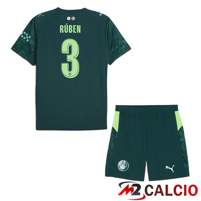 Maglie Calcio Manchester City (Ruben Dias 3) Bambino Quarto Verde 2025/2026 Maglie Calcio Manchester City (Ruben Dias 3) Bambino Quarto Verde 2025/2026
