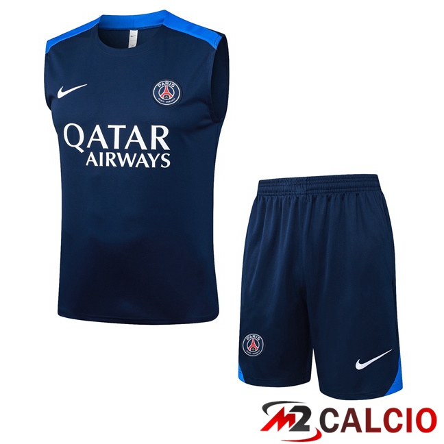 Canotta Allenamento Paris PSG + Pantaloncini Blu Reale 2025/2026 Canotta Allenamento Paris PSG + Pantaloncini Blu Reale 2025/2026