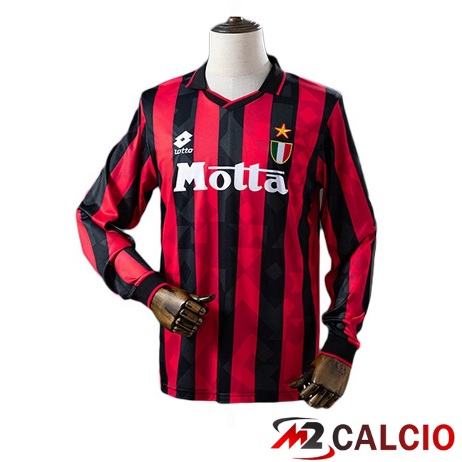 Maglie Calcio AC Milan Retro Prima Manica Lunga Rosso Nero 1993-1994 Maglie Calcio AC Milan Retro Prima Manica Lunga Rosso Nero 1993-1994