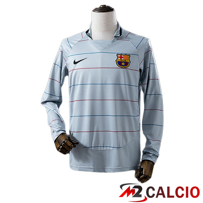 Maglie Calcio FC Barcellona Retro Seconda Manica Lunga Grigio 2003-2004 Maglie Calcio FC Barcellona Retro Seconda Manica Lunga Grigio 2003-2004