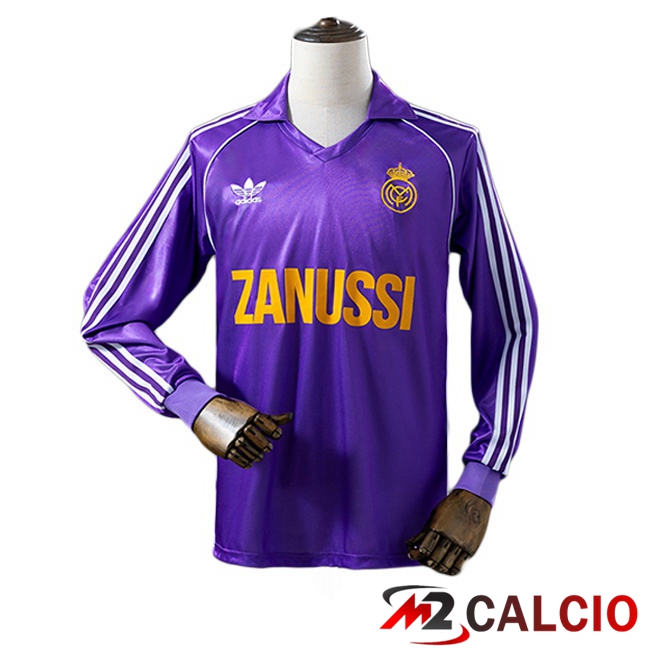 Maglie Calcio Real Madrid Retro Seconda Manica Lunga Viola 1984-1985 Maglie Calcio Real Madrid Retro Seconda Manica Lunga Viola 1984-1985