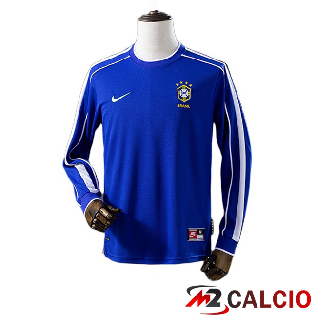 Maglie Calcio Brasile Retro Seconda Manica Lunga Blu 1998 Maglie Calcio Brasile Retro Seconda Manica Lunga Blu 1998