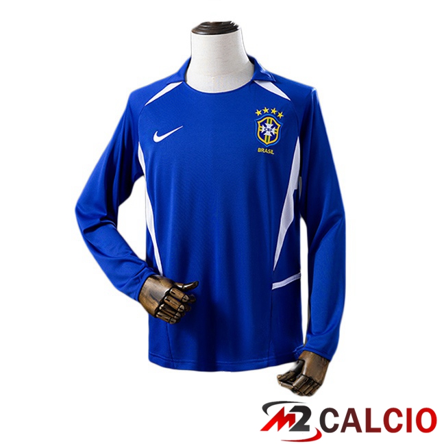 Maglie Calcio Brasile Retro Seconda Manica Lunga Blu 2002 Maglie Calcio Brasile Retro Seconda Manica Lunga Blu 2002