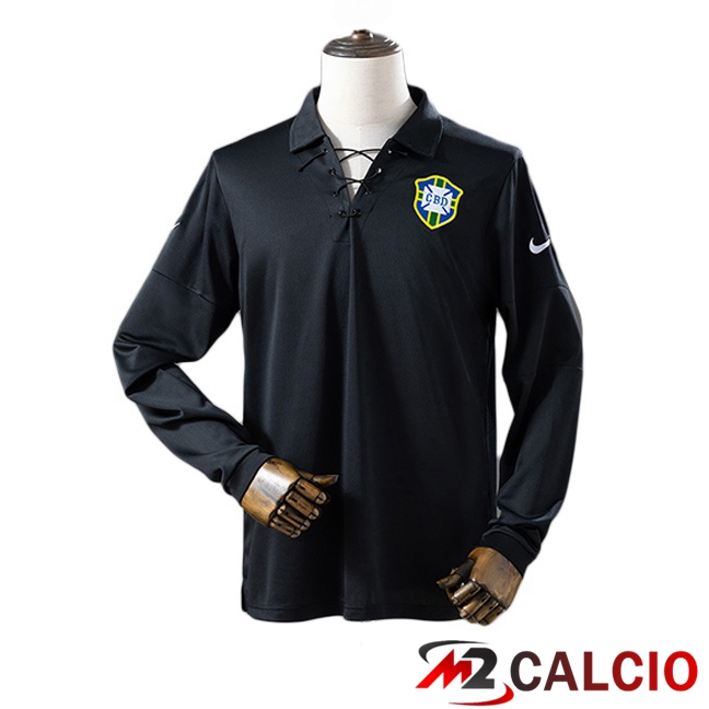 Maglie Calcio Brasile Retro Edizione Speciale Manica Lunga Nero 2004 Maglie Calcio Brasile Retro Edizione Speciale Manica Lunga Nero 2004