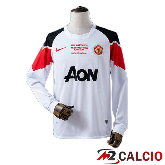 Maglie Calcio Manchester United Retro Seconda Champions League Manica Lunga Bianco 2010-2011 Maglie Calcio Manchester United Retro Seconda Champions League Manica Lunga Bianco 2010-2011