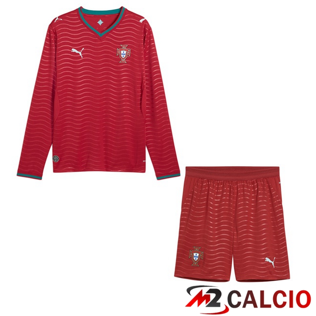 Maglie Calcio Portogallo Bambino Prima Manica Lunga Rosso 2026/2027 Maglie Calcio Portogallo Bambino Prima Manica Lunga Rosso 2026/2027