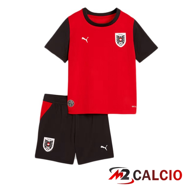 Maglie Calcio Austria Bambino Prima Rosso Nero 2026/2027 Maglie Calcio Austria Bambino Prima Rosso Nero 2026/2027
