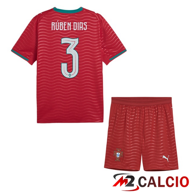 Maglie Calcio Portogallo (Rúben Dias 3) Bambino Prima Rosso 2026/2027 Maglie Calcio Portogallo (Rúben Dias 3) Bambino Prima Rosso 2026/2027