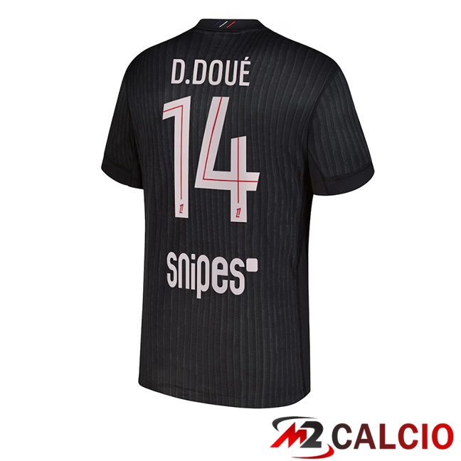 Maglie Calcio Paris PSG (D. Doué 14) Quarto Nero 2025/2026 Maglie Calcio Paris PSG (D. Doué 14) Quarto Nero 2025/2026