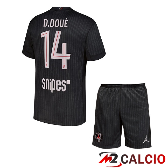 Maglie Calcio Paris PSG (D. Doué 14) Bambino Quarto Nero 2025/2026