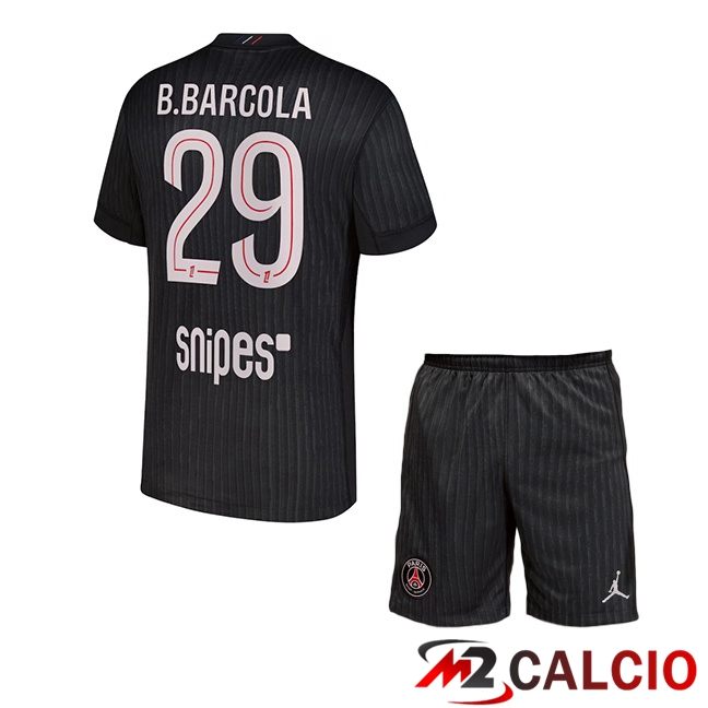 Maglie Calcio Paris PSG (B.Barcola 29) Bambino Quarto Nero 2025/2026
