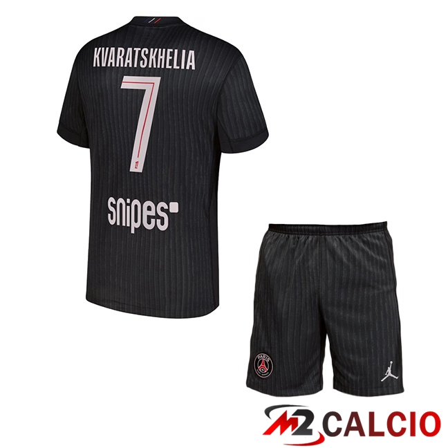 Maglie Calcio Paris PSG (Kvaratskhelia 7) Bambino Quarto Nero 2025/2026