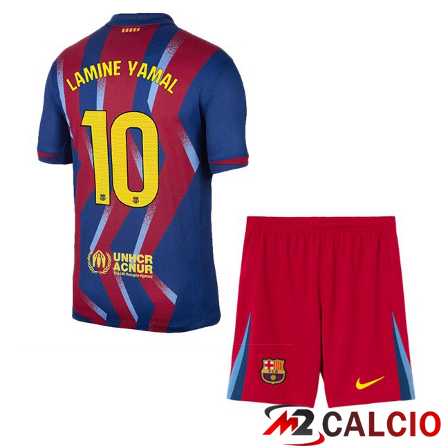 Maglie Calcio FC Barcellona (LAMINE YAMAL 10) Bambino Quarto Blu Rosso 2025/2026