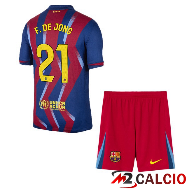 Maglie Calcio FC Barcellona (F. DE JONG 21) Bambino Quarto Blu Rosso 2025/2026
