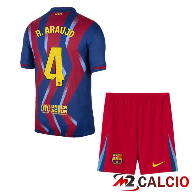 Maglie Calcio FC Barcellona (R. ARAUJO 4) Bambino Quarto Blu Rosso 2025/2026
