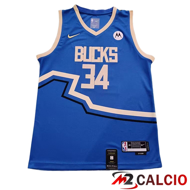 Maglie Milwaukee Bucks (ANTETOKOUNMPO #34) 2024/2025 Blu/Beige Maglie Milwaukee Bucks (ANTETOKOUNMPO #34) 2024/2025 Blu/Beige