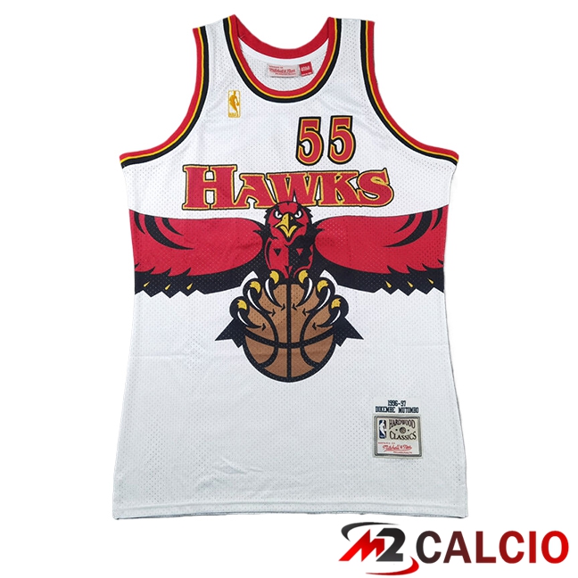 Maglie Atlanta Hawks (MUTOMBO #55) 2025/2026 Bianco/Rosso Maglie Atlanta Hawks (MUTOMBO #55) 2025/2026 Bianco/Rosso