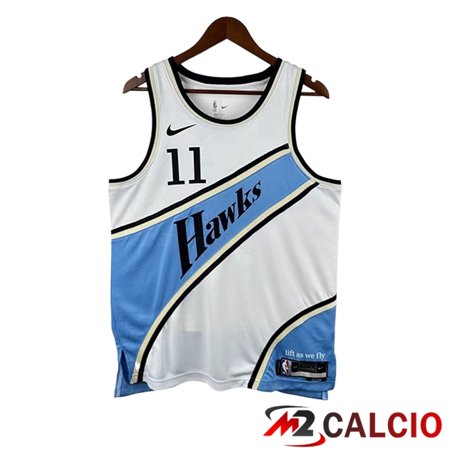 Maglie Atlanta Hawks (YOUNG #11) 2025/2026 Bianco/Blu Maglie Atlanta Hawks (YOUNG #11) 2025/2026 Bianco/Blu