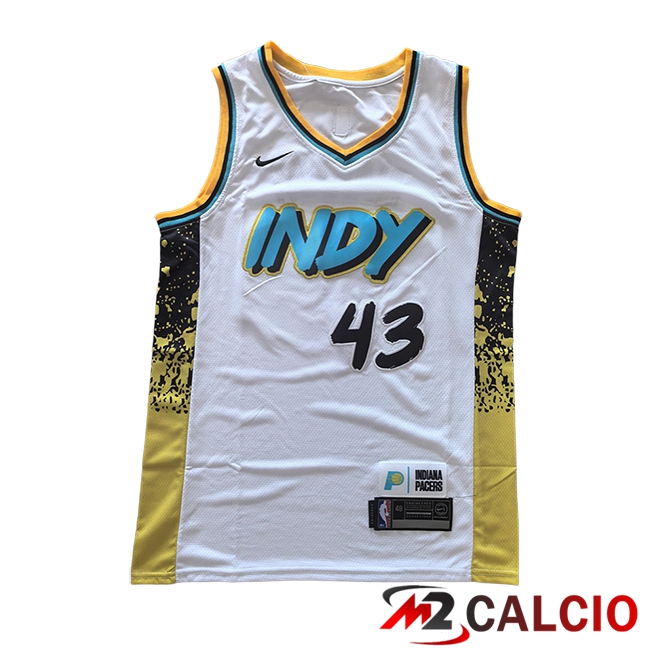 Maglie Indiana Pacers (SIAKAM #32) 2025/2026 Bianco/Giallo/Nero/Blu Maglie Indiana Pacers (SIAKAM #32) 2025/2026 Bianco/Giallo/Nero/Blu