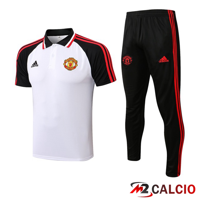 Kit Maglia Polo Manchester United + Pantaloni Bianco Nero 2021/2022