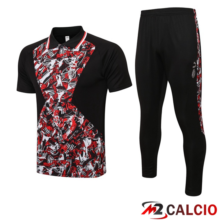 AC Milan Polo Maglia Uomo + Pantaloni Nero Rosso 2021/2022