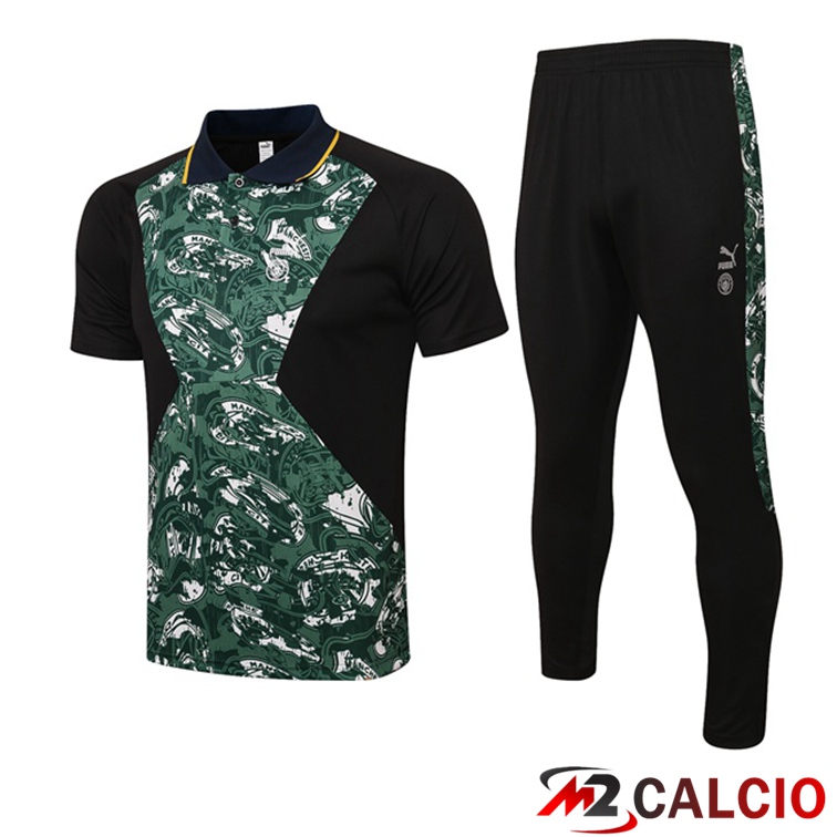 Manchester City Polo Maglia Uomo + Pantaloni Verde Nero 2021/2022