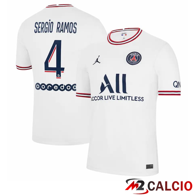Maglia Jordan Paris PSG (Sergio Ramos 4) Quattro Bianco 2021/2022