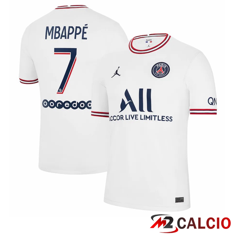 Maglia Jordan Paris PSG (Mbappé 7) Quattro Bianco 2021/2022