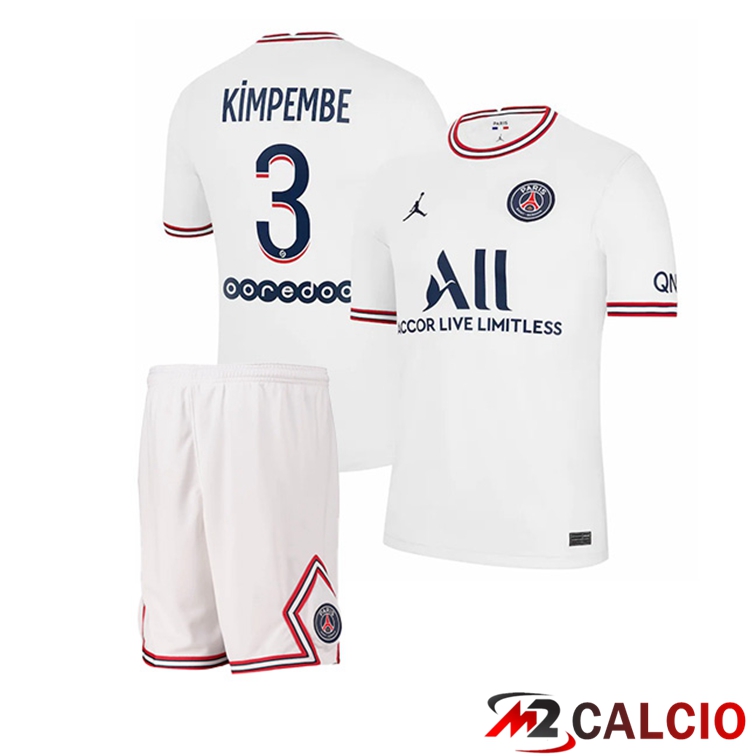Maglia Jordan Paris PSG (Kimpembe 3) Bambino Quattro Bianco 2021/2022